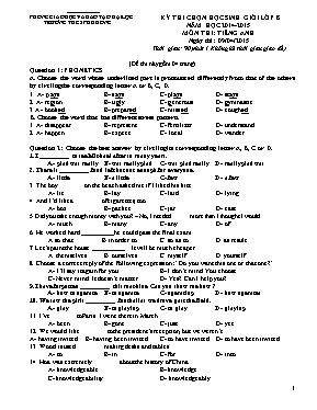 Đề thi học sinh giỏi môn Tiếng Anh 8 - Năm học 2013-2014 (Có đáp án)